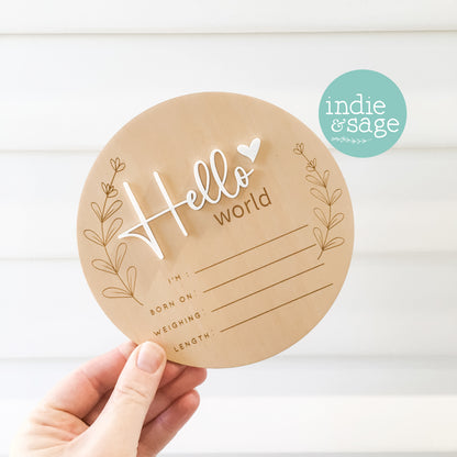 Hello World Personalised Newborn Announcement, Leaf Design