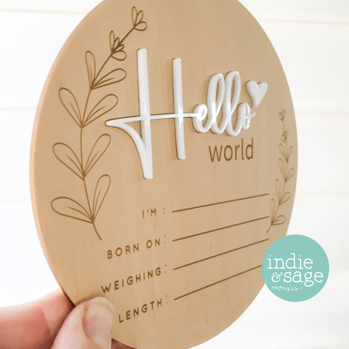 Hello World Personalised Newborn Announcement, Leaf Design
