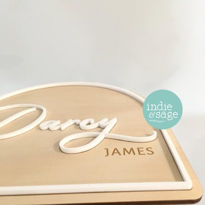 Beautiful Baby Announcement Name Plaque - Wood & Acrylic Engraved Name Sign
