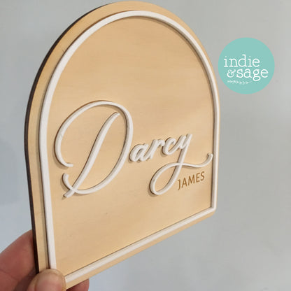 Beautiful Baby Announcement Name Plaque - Wood & Acrylic Engraved Name Sign