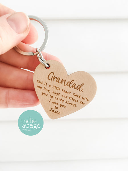 Wooden Heart Shaped Keyring - Father's Day Gift, Daddy Gifts, Dad Keychain