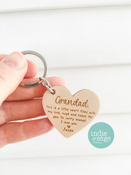 Wooden Heart Shaped Keyring - Father's Day Gift, Daddy Gifts, Dad Keychain