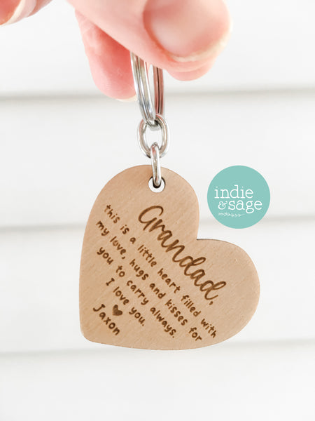 Wooden Heart Shaped Keyring - Father's Day Gift, Daddy Gifts, Dad Keychain
