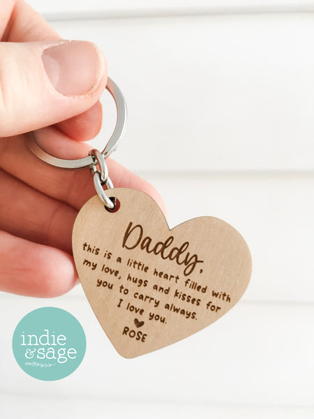 Wooden Heart Shaped Keyring - Father's Day Gift, Daddy Gifts, Dad Keychain