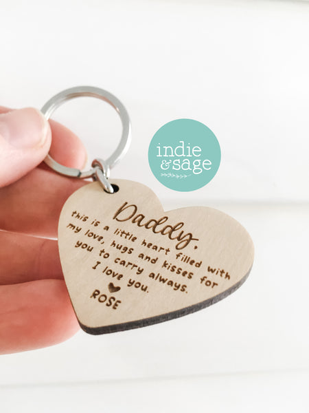 Wooden Heart Shaped Keyring - Father's Day Gift, Daddy Gifts, Dad Keychain