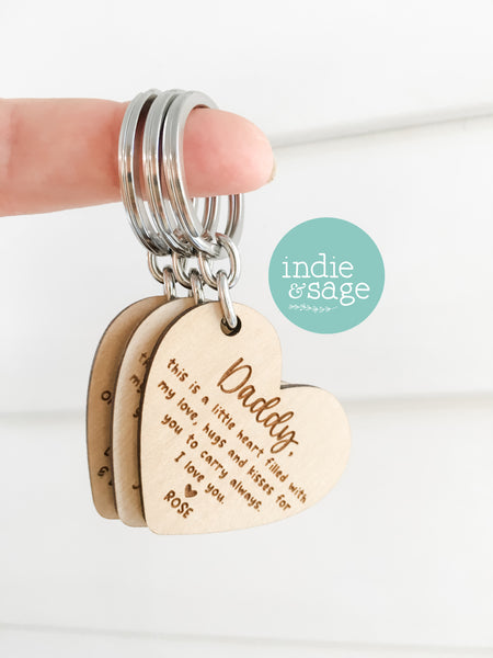 Wooden Heart Shaped Keyring - Father's Day Gift, Daddy Gifts, Dad Keychain