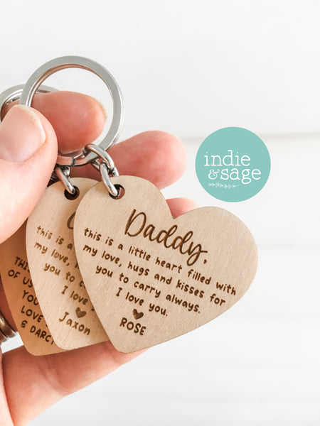Wooden Heart Shaped Keyring - Father's Day Gift, Daddy Gifts, Dad Keychain