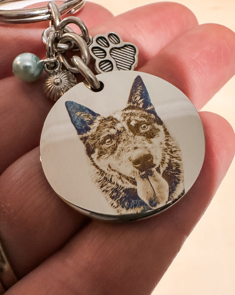 Custom Pet Portrait Necklace or Keychain – Engraved Dog or Cat Photo Pendant