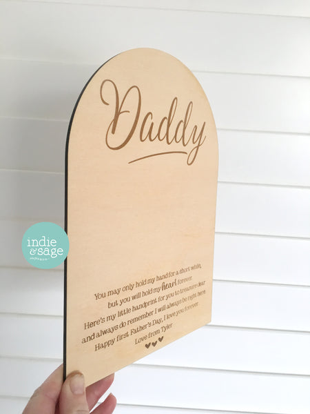 Personalised Handprint Plaque for Fathers Day, Personalise it with your message at the bottom! (Fathers Day Gift Idea)
