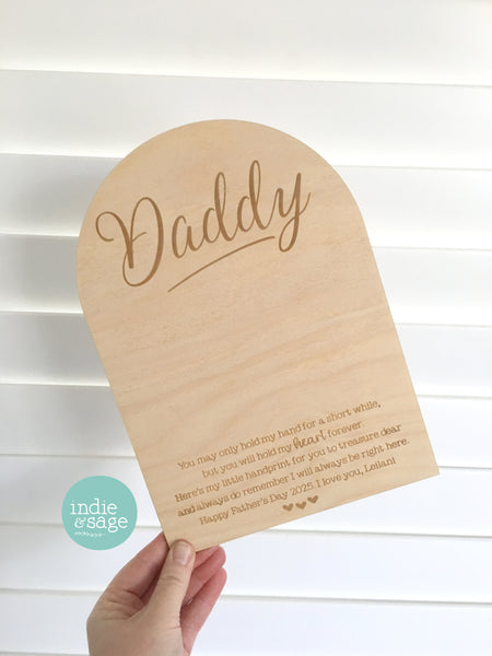 Personalised Handprint Plaque for Fathers Day, Personalise it with your message at the bottom! (Fathers Day Gift Idea)