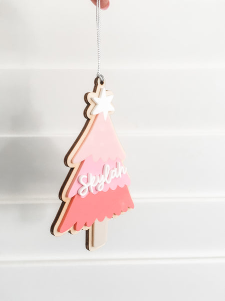Personalised Christmas Decorations - Pink Girls Name Ornament