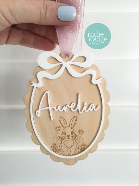Personalised Easter Basket Tag – Bunny Name Tag with Bow | Custom Easter Basket Name Plaque
