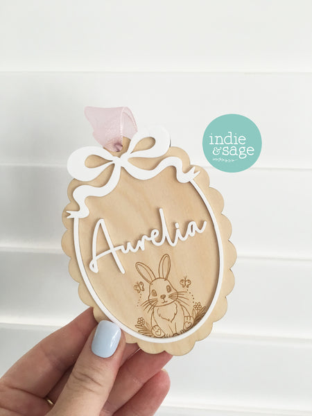 Personalised Easter Basket Tag – Bunny Name Tag with Bow | Custom Easter Basket Name Plaque