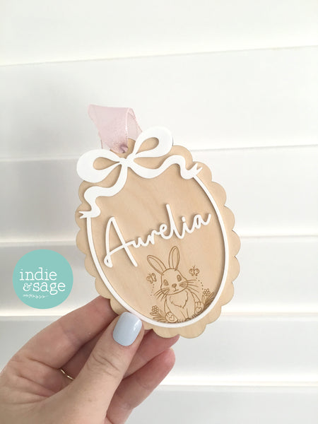 Personalised Easter Basket Tag – Bunny Name Tag with Bow | Custom Easter Basket Name Plaque