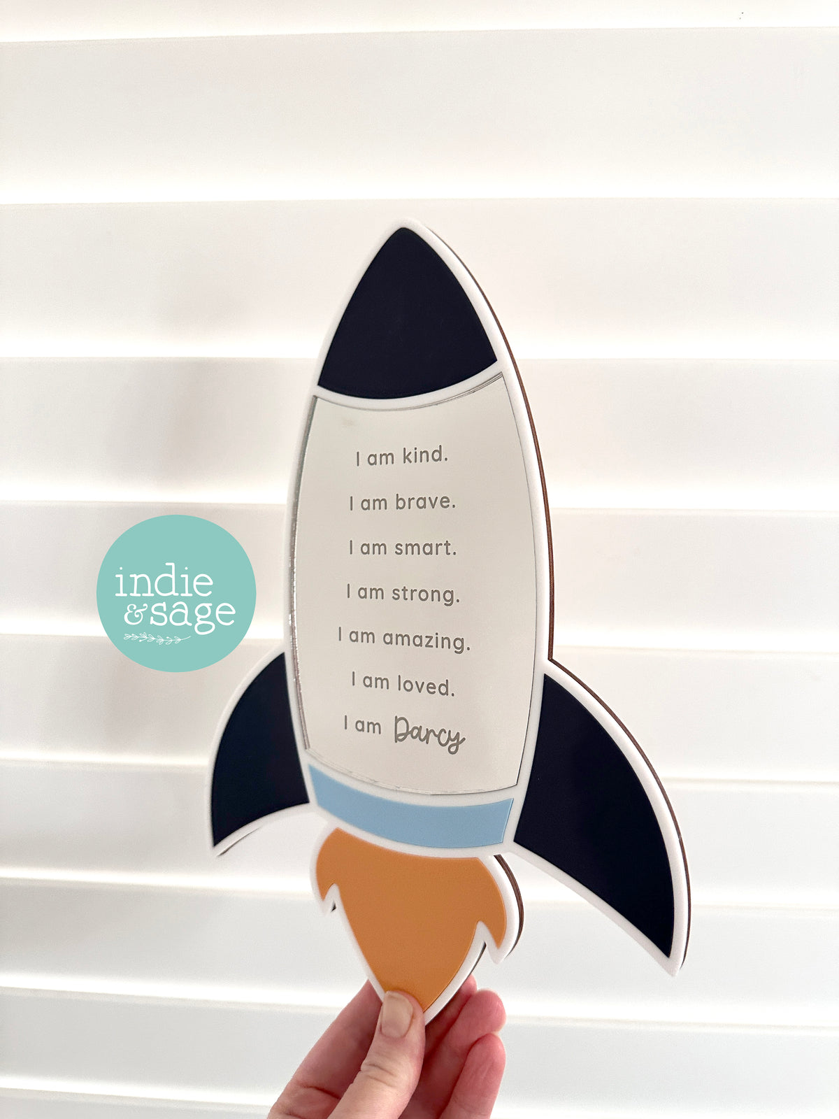 Personalised Affirmation Mirror for Boys – Space Themed Kids Room Decor, Positive Affirmations Mirror for Children, Bedroom Wall Sign