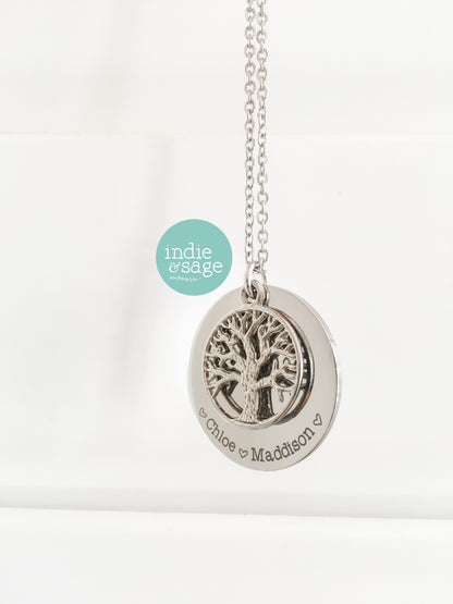 Personalised Tree Of Life Family Name Necklace (Personalise This Piece With Names Of Your Choosing)