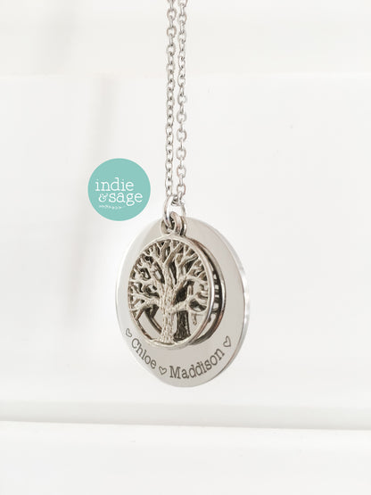 Personalised Tree Of Life Family Name Necklace (Personalise This Piece With Names Of Your Choosing)