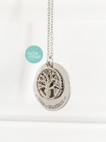Personalised Tree Of Life Family Name Necklace (Personalise This Piece With Names Of Your Choosing)
