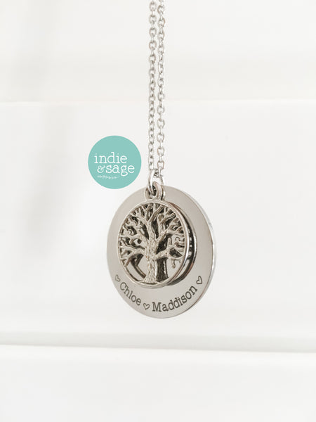 Personalised Tree Of Life Family Name Necklace (Personalise This Piece With Names Of Your Choosing)