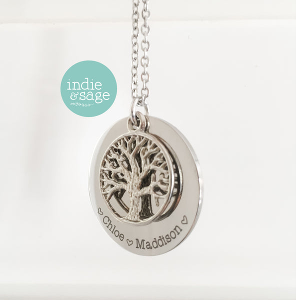Personalised Tree Of Life Family Name Necklace (Personalise This Piece With Names Of Your Choosing)