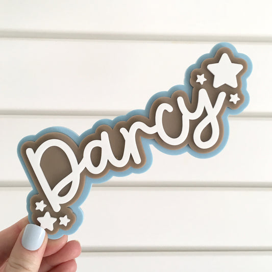 Personalised Acrylic Name Sign | 3D Triple Layer Kids Name Plaque | Boys Name Sign with Stars | 15cm 20cm 30cm 40cm