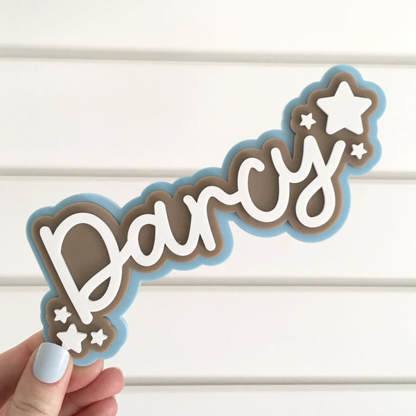 Personalised Acrylic Name Sign | 3D Triple Layer Kids Name Plaque | Boys Name Sign with Stars | 15cm 20cm 30cm 40cm