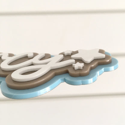 Personalised Acrylic Name Sign | 3D Triple Layer Kids Name Plaque | Boys Name Sign with Stars | 15cm 20cm 30cm 40cm
