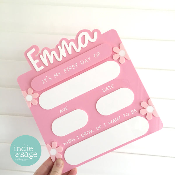 Acrylic First and Last Day of School Sign - Pink Daisys