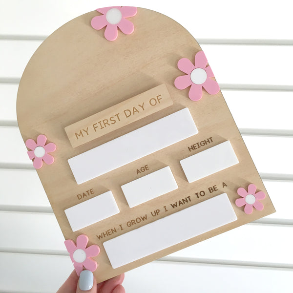SALE PIECE - First and Last Day of School Sign / Pink Flower Design [add your name]