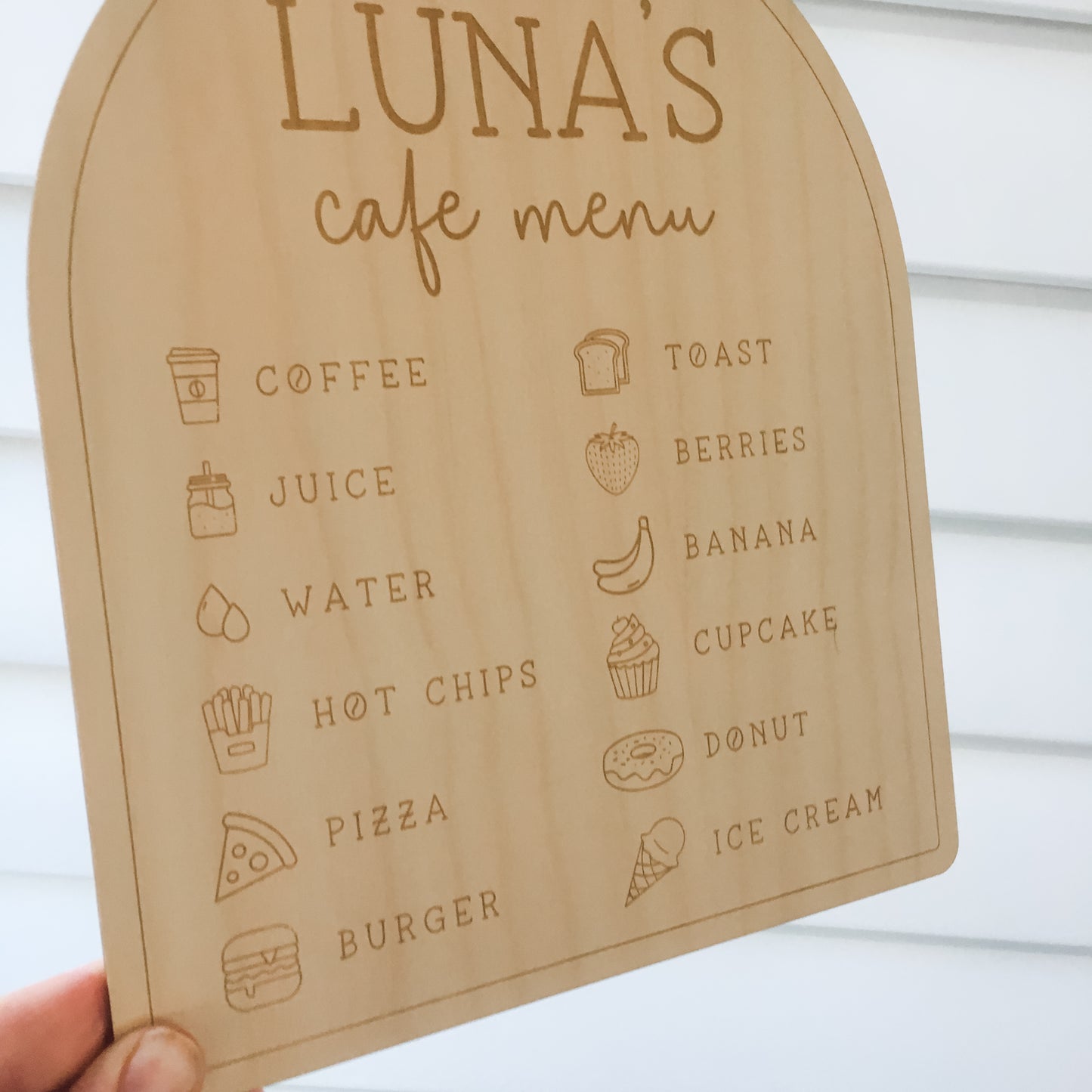Personalised Kids Café Menu with Stand (personalised play kitchen menu)