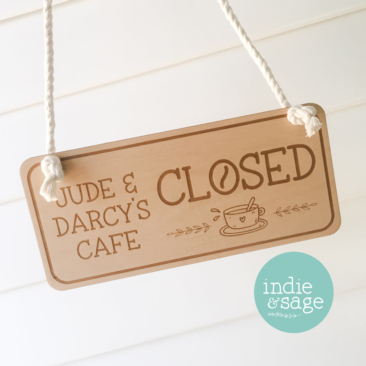 Personalised Kids Cafe Open & Closed Sign (double sided) – Indie & Sage