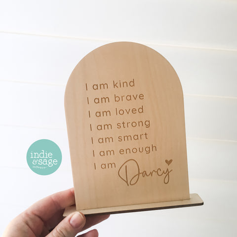 Stunning daily affirmation chart for little girls or boys featuring the words, I am kind, I am brave, I am loved, I am strong, I am smart, I am enough, I am (personalised with their name). Beautiful personalised gift idea.