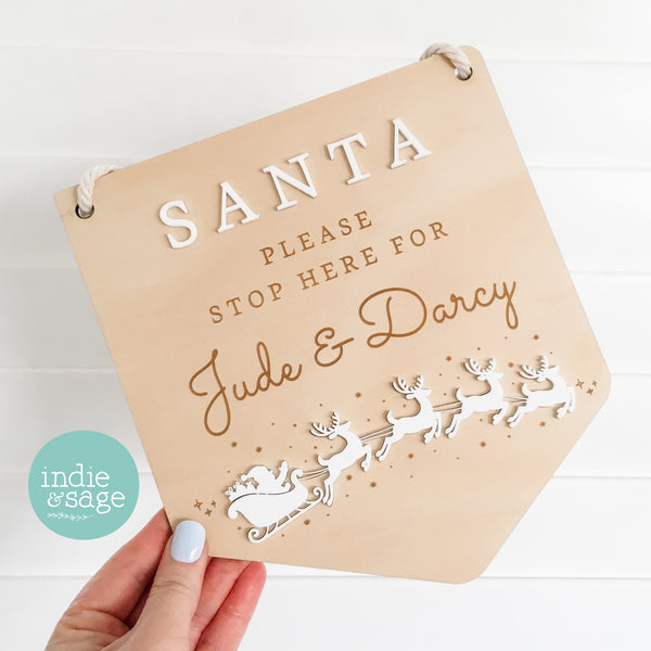 Christmas Decor - Personalised Santa Stop Here Sign