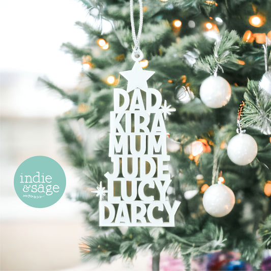 Christmas Tree Decoration - Personalised Family Ornament [Choose your colour]