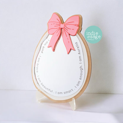 Daily Affirmation Mirror Pink Bow Style - Engraved with your childs name
