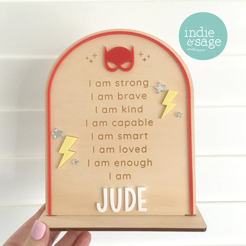 Personalised Daily Affirmation Sign for Boys - Superhero Design
