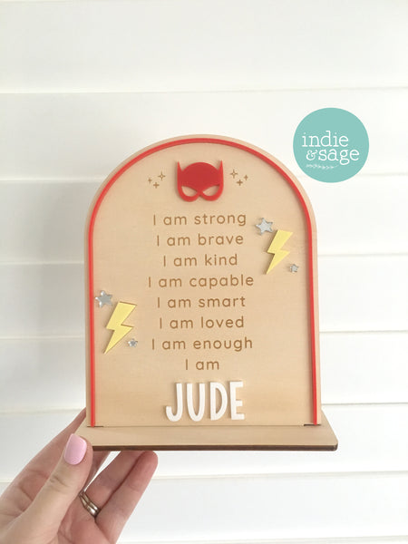 Personalised Daily Affirmation Sign for Boys - Superhero Design