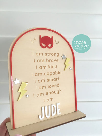 Personalised Daily Affirmation Sign for Boys - Superhero Design