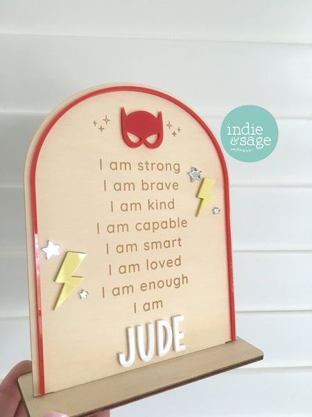 Personalised Daily Affirmation Sign for Boys - Superhero Design