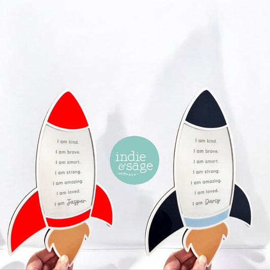Personalised affirmation mirror for boys space themed kids room decor, positive affirmations mirror for children bedroom wall sign
