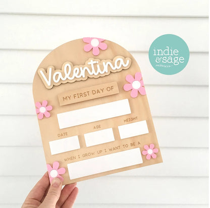 Personalised Back To School Board - Musk Pink and White Flower Design