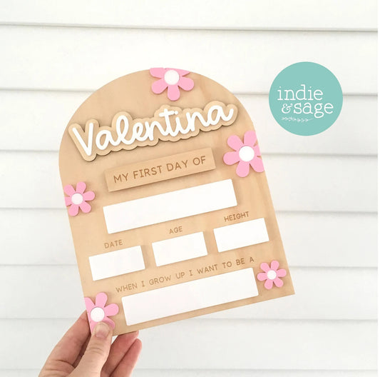 Personalised Back To School Board - Musk Pink and White Flower Design