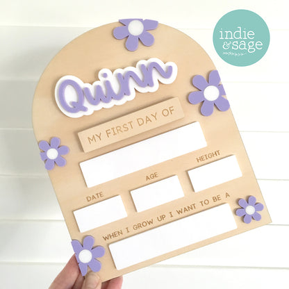 Personalised First & Last Day School Sign – Purple Daisy