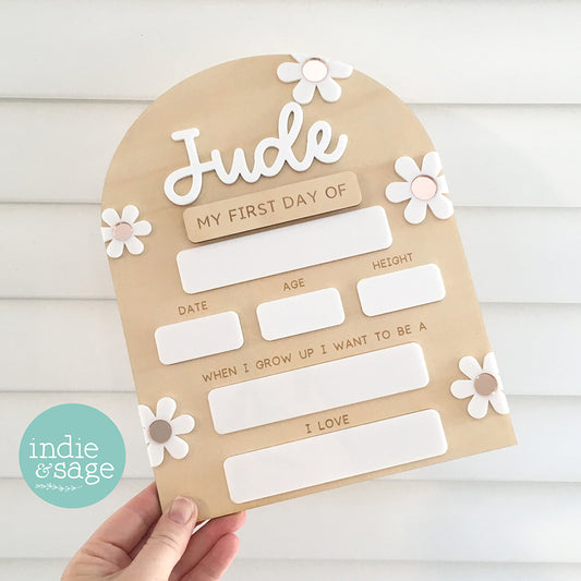 XL Back To School Board - White and Rose Gold Flowers (Single Name Version)