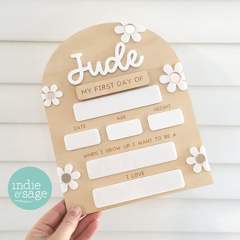 XL Back To School Board - White and Rose Gold Flowers (Single Name Version)