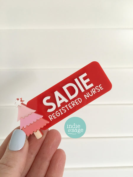 Christmas Name Badge - Personalised Name Badge with Christmas Tree