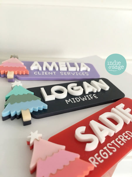 Christmas Name Badge - Personalised Name Badge with Christmas Tree