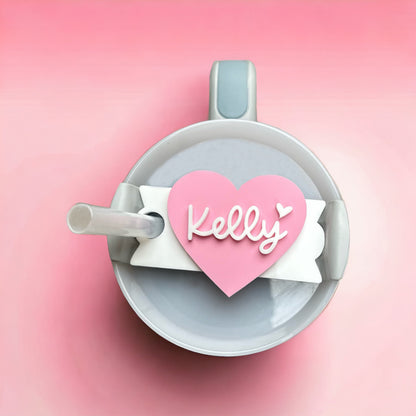 Personalised Pink Heart Stanley Cup Topper / Stanley Name Plate