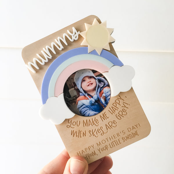 You Make Me Happy When Skies Are Grey Rainbow Personalised  Photo Frame (with acrylic name)