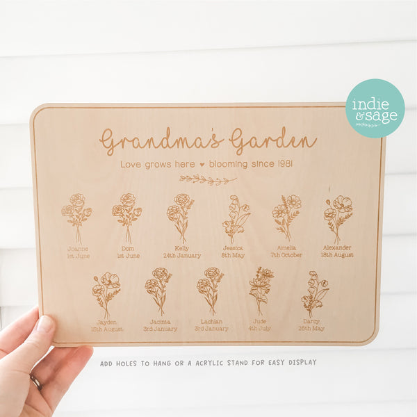 Grandma's Garden - Personalised Engraved Sign (Grandparent Gift Idea)